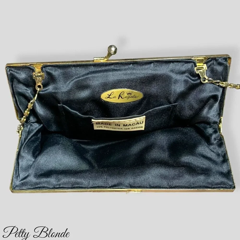 Elegant Black Beaded Clutch: Stunning Beadwork,‎ Dainty Strap, & Bronze Hardware